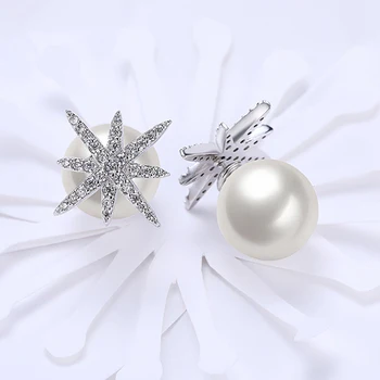 Pearl Náušnice Zirkón S Kameňa Snowflake Stud Náušnice Pre Ženy Narodeniny Šperky, Darčeky