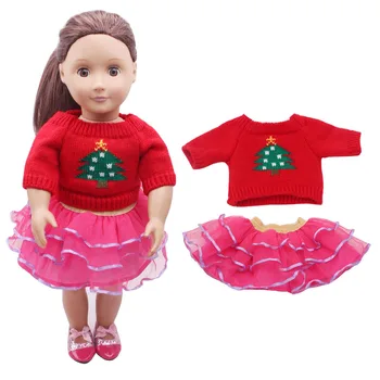 Bábiky oblečenie červený Vianočný stromček sveter + Rose červené sukne príslušenstvo fit 18-palcové Dievča bábiku a 43 cm bábiky baby c298