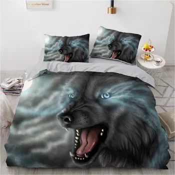 3D Dizajn Zvierat Vlk Povlaky na Prikrývku Kryt Nastaví Cumlík Shams posteľná bielizeň Nastaviť Vankúš Kráľ, Kráľovná Plný Twin bytový Textil