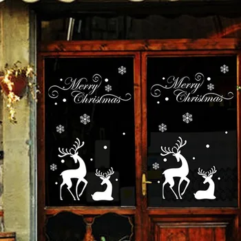 QT-0226 Vinyl Vianočné Obchodu Okne na Pozadí Glass display Biele snehové Vločky Sobov Vymeniteľné Dekoračné Samolepky na Stenu