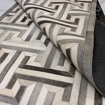 Americký štýl grécky Tlačidlo vzor cowhide kože, kožušiny patchwork koberec , prírodné kožušiny koberec pre obývacia izba dekorácie villa koberec