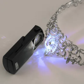 1pc Mini Pocket 30x21mm Black Mikroskopom LED násobne oko Šperky Loupe Vytiahnuť Typ Šperky Lupa s LED Svetlo Šperky Loupe