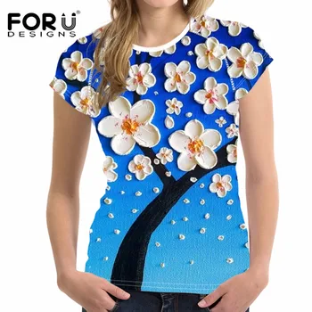 FORUDESIGNS 3D Farba Kvetinový Vytlačené Ženy Letné Tričko Bežné Krátky Rukáv Topy Tee Tričko Lady Módne O-krku Značku Oblečenia
