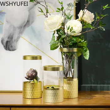 Nový štýl Krištáľové sklenené vázy Obývacia izba sušené kvety, dekorácie Office desktop vysoko kvalitné dekorácie Studio dekorácia WSHYUFEI