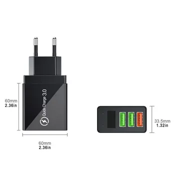 3 konektor USB Digitálny Nabíjačku Mobilného Telefónu Digitálny Displej Rýchle Nabíjanie Stene Telefónu Nabíjačku Rýchle Nabíjanie Mobilného Telefónu Adaptér