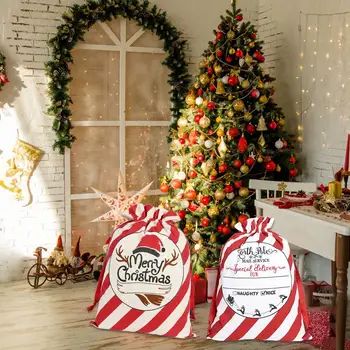 Opakovane Veľké Vianočné Cukrovinky Taška Santa Vrece Plátno Candy Skladovanie Taška Deti Vianočný Darček Pre Vianočný Strom Dekorácie