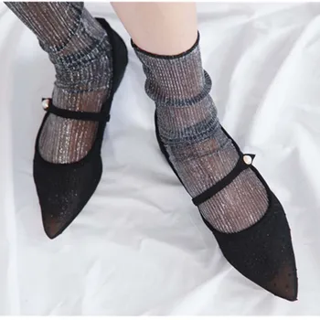 Nový Príchod Lesklý Transparentný Ponožky Zlato, Striebro Hodváb Kórejský Módne Ponožky Ženy Umenie Lesk Femme Calcetines Mujer Sox