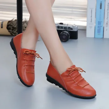 SLYXSH dámske topánky 2019 nový príchod jari krajky-up skladaný pravej kože bytov topánky žena gumy strany ženské topánky