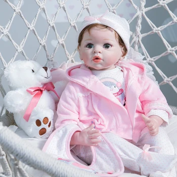 Nové 55 CM vysoko kvalitné bebe reborn bábiky ružové šaty sada s znášať život veľkosť mäkké silikónové reborn bábiky baby Vianočný Darček