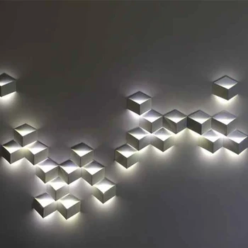 Moderné, jednoduché, kreatívne LED lampa Osobnosti obývacia izba DIY pozadí nástenné svietidlá 3D stereo box svetlá Hliníkové ozdobné svietidlá