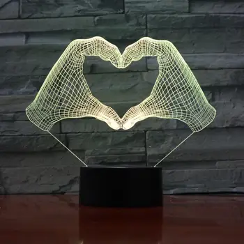 3D Láska Srdce Rukou Gesto, Dotykový LED Nočné Svetlo 7 Farieb Zmena Pre Domáce Dekorácie Stola Čítanie Vianočný Darček 797