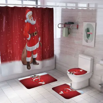 Veselé Vianoce Nepremokavé Sprchovací Záves, Koberec Zmes Kúpeľňa Nastaviť Santa Snehuliak Balóny Tlač Vzor Nového Roka Dec Prop