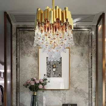 Postmoderných svetlo luxusné vstup krištáľové sklo luster zlatá malá spálňa balkón lampa luxusné kvapka vody model izba zariadených izbách