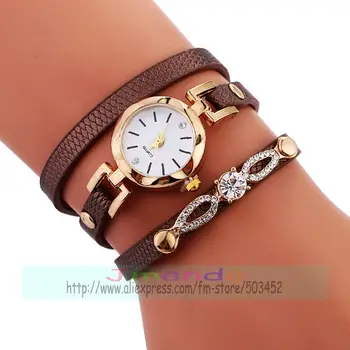 100ks/veľa 918684 luk štýl crystal sledovať módne kožené hodinky biele dial quartz hodinky eleganciu náramkové hodinky pre lady dievča ženy