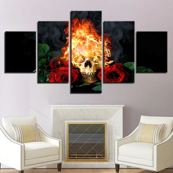 5 Kus Lebky Nástenné Maľby Moderné Gotický Sugar Skull Fire Domova Umenie Plagátu na Obývacia Izba, Spálňa Bez Rámu
