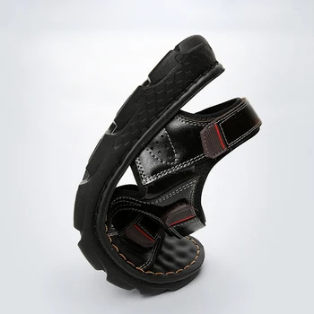 Nové Letné Mužov, Kožené Sandále Správu Papuče Kvalitný Priedušný Ploché Muž Topánky Vonkajšie Pláže Topánky Tkaných chaussure homme