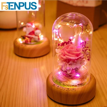 Romantické Ruže Sklenené Fľaše Lampa s String svetlo+Nabíjateľná Bezdrôtové Bluetooth Reproduktor Vianočné Domova Lampa
