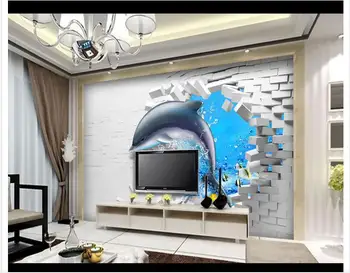 Prispôsobený 3d tapety 3d nástenné maľby, tapety 3D Dolphin módne papier pozadí steny obývacia izba tapety