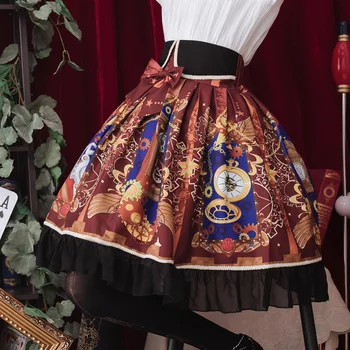 Japonský vintage sladké lolita sukne falbala roztomilý bowknot tlač vysoký pás viktoriánskej sukne kawaii dievča gothic lolita sk cos