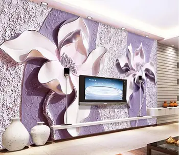 Vlastné 3d fotografie tapety 3d nástenné maľby, tapety Fialová Magnolia 3D TV pozadí steny úľavu