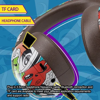 Slúchadlá Graffiti Športové Šum Rádiové Headset 3,5 mm/Bluetooth 5.0 TF Karty Bezdrôtový Stereo Headset