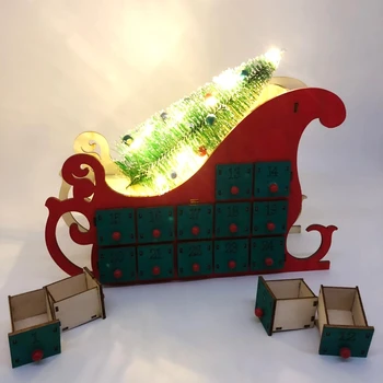 Vianočné Sánky Strom Drevené Adventný Kalendár Časovač LED Party Dekor 24 Zásuvky