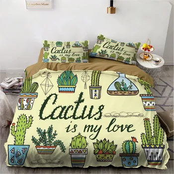 3D Digitálne Tlačené Tropické Kaktus posteľná bielizeň Nastaviť Cartoon Perinu Twin Manželskou posteľou King Size Posteľ Kryt Set Home Posteľná Prikrývka Kryt
