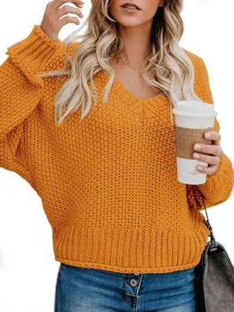 2020 jeseň zima sveter žien nové voľné sveter Pevné V-neck pulóver sveter ženy svetre plus veľkosť vianočné svetre