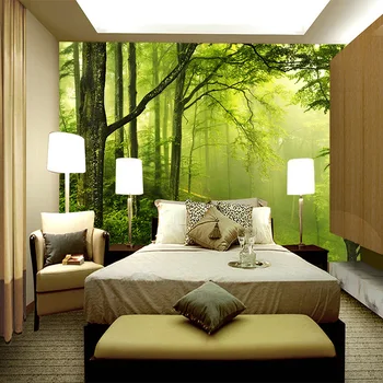 3D vlastné zelený les lesy tapety krajiny office tapeta témy hotel čajovni reštaurácia obývacia izba, spálňa pozadí