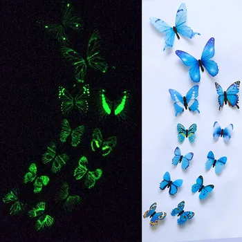 12pcs Svetelný Butterfly Design Odtlačkový Umenie Samolepky na Stenu Miestnosti Magnetické Domova Diy Nálepky Stickertjes Tapety, Dekorácie