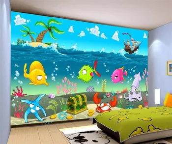 Vlastné nástenné foto 3d izba tapety Cartoon morského sveta ryby loď treasure maľovanie 3d nástenné maľby, tapety na steny, 3 d
