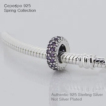 Hodí sa Pre Európske Kúzlo Náramok 925 Sterling Silver Dištančné Perličiek Abstraktné Fialová Crystal Kúzlo Ženy Náramok DIY Šperky
