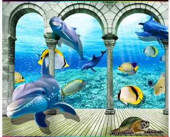 3D nástenné maľby, tapety vlastný obrázok nástenná maľba na stenu 3D Prímorské World Dolphin Roman Polák TV na Stenu izba dekor krásy 3d tapety