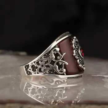 925 Sterling Silver Krúžky Mužov Krúžky turecký šperky Achát Drahokam Krúžok Mužov Šperky Vyrobené v Turecku Mužov Silver Ring pre Človeka príslušenstvo