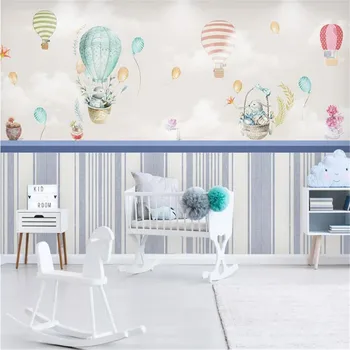 Milofi vlastnú tapetu nástenná maľba 3D stereo Nordic ručne maľované cartoon lietadlo, balón detskej izby pozadí na stenu