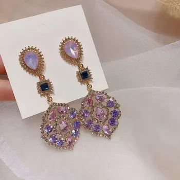 Nový Ročník Elegantné Waterdrop Crystal Oválne Kvet Visieť Náušnice Pre Ženy, Dievčatá Luxusné Drahokamu Šperky Brinco