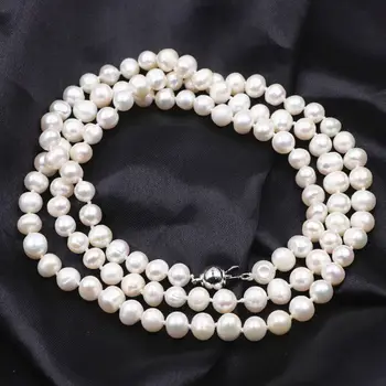 2019 Nové Biele Prírodné Perly Korálky Náhrdelník pre Ženy s Dlhými reťazcami, Náhrdelníky 7-8mm Sladkovodné Perly Šperky, Módne Darčeky 32