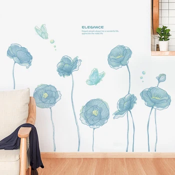 Romantický Modrý Kvet Samolepky Na Stenu Pozadí Steny Interiéru Spálne Dekorácie Obývacia Izba Dekor Samolepiace Domova Nálepky
