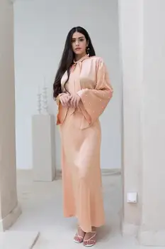 WEPBEL Žien Elegantný Dlhý Rukáv Krajky-up O-Krku Moslimské Oblečenie Dubaj arabčina Farbou Voľné Lištovanie Župan
