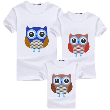 Rodič-dieťa T-Shirts Roztomilý Night Owl Bavlna T-shirt Rodiny Zodpovedajúce Oblečenie Otec, Matka Chilren Rodičovstvo Tee Košele, Topy Darček