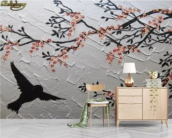 Beibehang Vlastné Foto Tapety nástenná maľba Nová Čínska Emboss Slivka Akvarel Vták Dekoratívne steny papiere domova abstraktných de parede