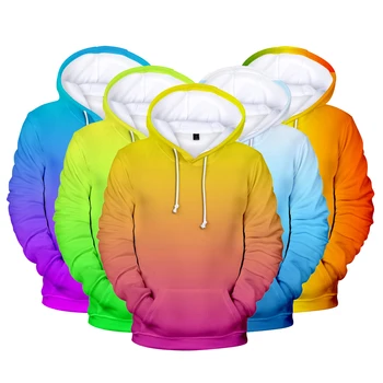 Móda 3D Hoodies Muži/Ženy, Mikiny Vlastné Farebné Gradient Hoody Pevné Farby s Kapucňou Chlapec/Dievčatá Rainbow Polluvers Coats