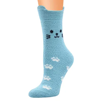 5 Párov Žien Ponožky Coral fleece Mačka Tlače Hrubšie protišmyková Podlaha Ponožky Koberec žena je prekladané bavlnené ponožky