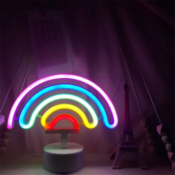 Roztomilý LED Nočné Svetlo Rainbow Neónový nápis Dovolenku Strany Svadobné Domáce Dekorácie, Stolové Lampy, detská Izba Noc Lampa Pre Dievčatá Dary