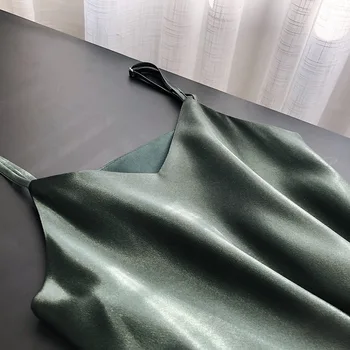 CHOHILL Základné Obchod Lete Hodvábny Satén Šaty dámske Šaty jednofarebné Šaty Plus Veľkosť Špagety Popruh Šaty Čierne Šaty Zelené