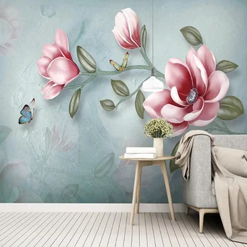 Milofi vlastné 3D Nordic malé čerstvé kvety veľké, TV joj, tapety nástenná maľba