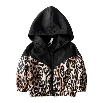 Deti, Baby, Dievčatá Bunda Leopard Tlač Patchwork Kapucňou Kabát na Jeseň Outwear 1-7T Dievča Módneho Mikina s Kapucňou