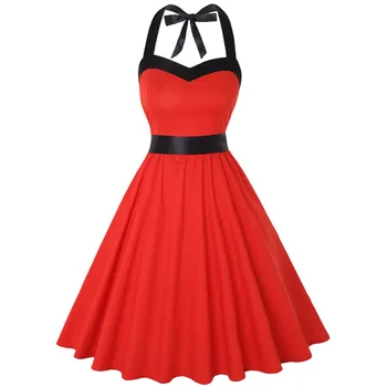 Ženy Letné Šaty 2019 Vintage Šaty 50. rokov 60. rokoch Retro Big Swing Pin up Black Red Audrey Hepburn Rockabilly Ohlávka Šaty Vestidos