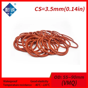 1PC/veľa Silikónové gumy oring Červená VMQ CS 3,5 mm OD55/90 mm Tesnenie Silikónové Oring nepremokavé Silica gel
