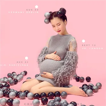 Ružová sladké materskej šaty fotografie strapec off-ramenný tehotenstva ženy sukne materskej fotografie šaty